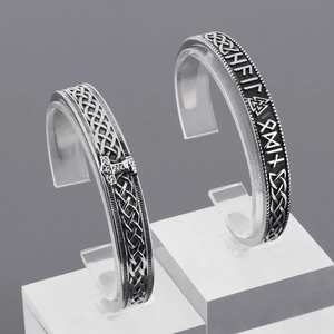 Viking Thor's Hammer Mjolnir Open Cuff Bracelet Stainless Steel Nordic Rune Valknut Celtic Knot Vintage Punk Men Jewelry