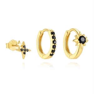 Detailed close-up of 925 sterling silver S925 hallmark on gold star and huggie earring set