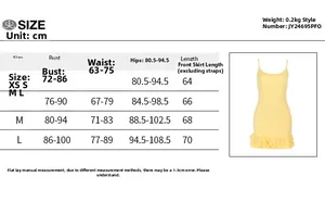 Size chart for backless ruffle mini dress showing measurements for XS S M and L sizes