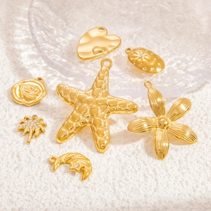 18K gold plated stainless steel pendants featuring starfish and flower motifs for jewelry