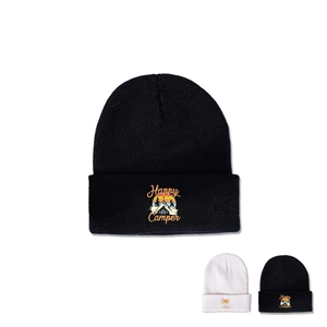 Happy Camper Embroidered Knitted Beanie Hat Acrylic Outdoor Camping Winter Warm Skull Cap For Men Women