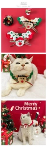 Detail of handmade crochet Christmas pet collar with reindeer and Santa Claus motifs