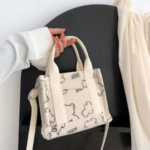 Borsa Tote In Velluto A Coste Donna Stampe Fragola Orso Cartone Animato Tracolla Regolabile Piccola Borsa Casual Ragazze