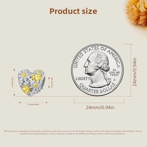 Detail eines S925 Silber-Herzanhängers mit Gänseblümchen neben einer Vierteldollar-Münze