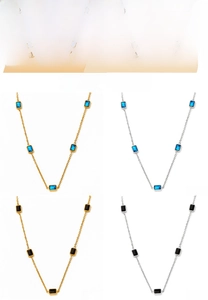 Selection of stainless steel necklaces with rectangular blue and black zircon pendants