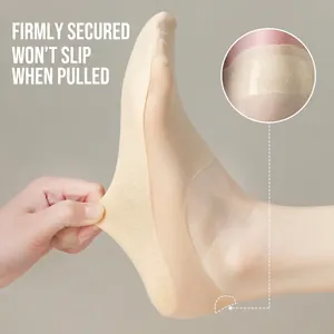 Women's thin nude ice silk no-show socks with non-slip silicone heel and high elasticity