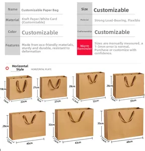 Tabla de tallas para bolsas de regalo horizontales de papel kraft con asas resistentes