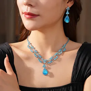 Collier Et Boucles D'oreilles Pendentif Fleur Vintage Zircon Incrusté Cuivre Avec Tige En Argent Style Cour Bijoux Luxe Pour Femmes
