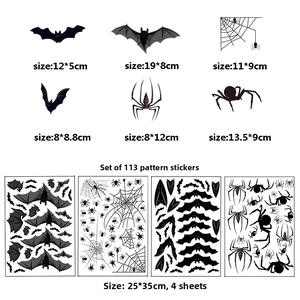 Lot de 113 stickers Halloween chauves-souris et araignées noires pour déco de fête