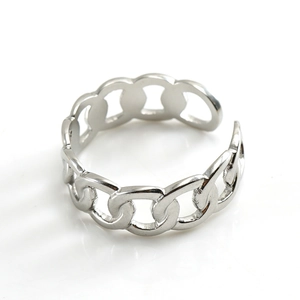 Polished silver stainless steel chain link open ring with minimalist adjustable design