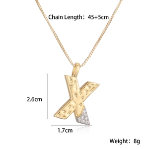 Detailed size specifications for the letter X pendant necklace with sparkling zircons