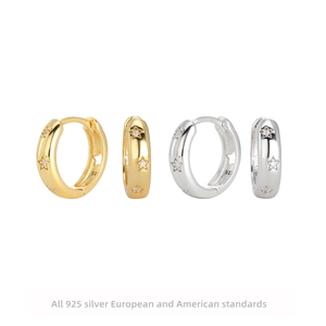 925 Sterling Silver Star Huggie Hoop Earrings Micro Pave Cubic Zirconia Minimalist Fashion Jewelry For Women Girls