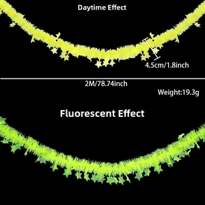 Daylight and fluorescent effects of yellow star garland, 2M length party decoration