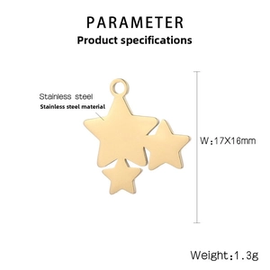 Detailed view of 17x16mm triple layered stainless steel star pendant in gold finish