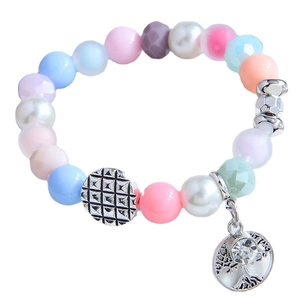 Colorful beaded bracelet with tree of life charm and sparkling crystal accents