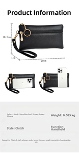 Close-up of black litchi pattern PU clutch bag with dimensions 20x10.5x1cm and gold hardware