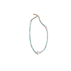 Collier en amazonite et perles plaqué or de style néo-chinois minimaliste et élégant