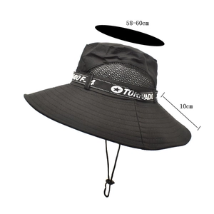 Men's wide brim black fishing hat with breathable mesh and 10cm sun protection brim