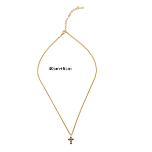Detail showing 40cm+5cm adjustable gold chain with multi-colored gemstone cross pendant
