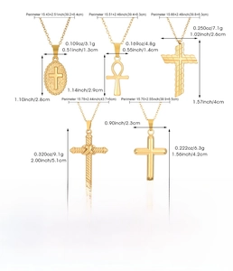 Detailed size and weight specifications for five distinct iced-out cross pendant necklaces