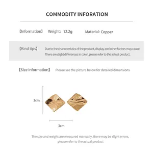 Detailed size guide for 18k gold plated diamond texture earrings in copper material