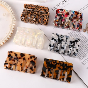 Square Acetate Hair Claw Clips Large Hollow Acrylic Resin Ponytail Holder French Retro Tortoise Shell Marble Patterns Women Hair Accessories