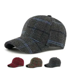 Vintage Plaid Baseball Cap Woolen Texture Autumn Winter Warm Adjustable Retro British Style For Men Women