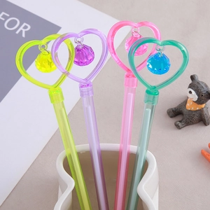 Heart Pendant Gel Pens Cute Creative Black Ink Plastic Faux Crystal Aesthetic Writing Stationery For Students Office