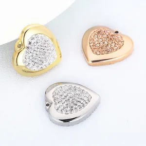 Heart Pendant Stainless Steel Rhinestone Micro Pave For DIY Jewelry Making Accessories Fashion Trendy Zircon Charm