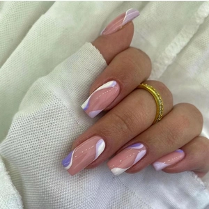 Blue Purple White Wave Ripple Pattern Press On Nails ABS Plastic Medium Long Square Shape Sweet Ins Style For Women Girls