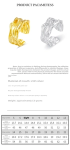 Detailed size chart for S925 sterling silver irregular texture open ring for women