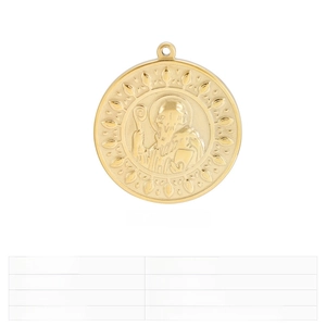 Detail showing 40mm stainless steel religious pendant with embossed cross pattern details