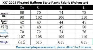 Tableau des tailles avec mesures de taille et longueur pour pantalon ballon plissé