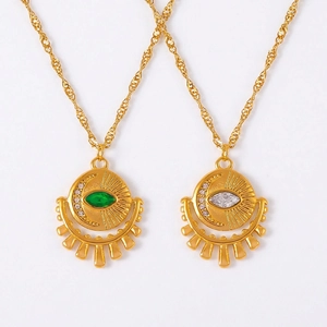Vintage Evil Eye Sun Moon Pendant Necklace Titanium Steel Inlaid Zircon Bohemian Light Luxury Jewelry For Women Men