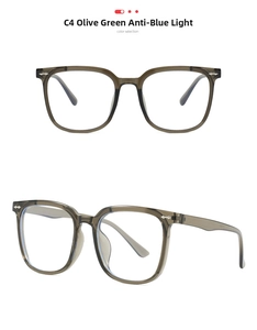 Macro detail of olive green anti-blue light glasses frame with silver metal accents