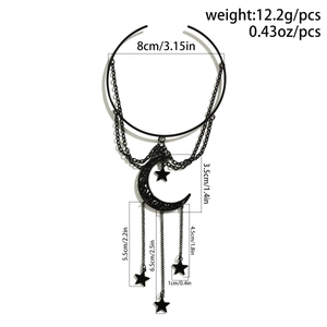 Detailed size measurement of black gothic leg chain with star and moon charms