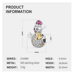 S925 silver snowman charm with gold scarf and pearl detail for DIY bracelets