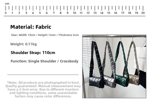 Detailed size specifications for quilted puffer mini crossbody bag with dimensions