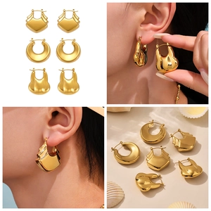 Detailed set of 18K gold plated hoop earrings with wave and geometric textured designs