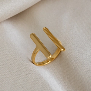 Minimalist Geometric Parallel Bar Open Ring Stainless Steel Gold Plated Waterproof Hypoallergenic Jewelry Women