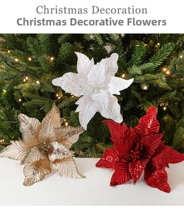 Fleurs de poinsettia artificielles scintillantes avec paillettes pour sapin de Noël