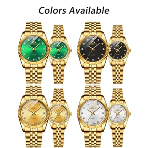 Waterproof gold stainless steel quartz business couple watches in four dial colors