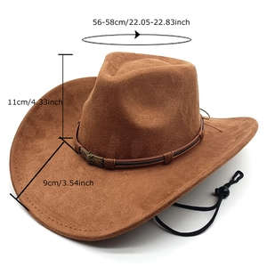 Brown vintage Western cowboy hat with braided band and detailed size measurements