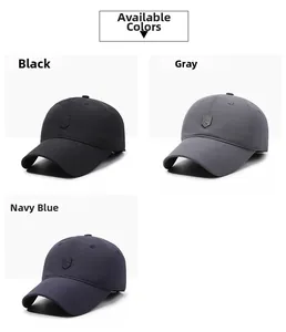 Outdoor winter baseball caps displayed in black, grey, and navy blue with warm fleece lining