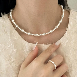 Elegant Gradient Artificial Pearl Necklace With 925 Sterling Silver Clasp Korean Ins Style Retro Minimalist For Women