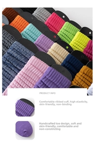 Detailansicht der elastischen Rippbündchen und nahtlosen Spitze bei bunten Socken