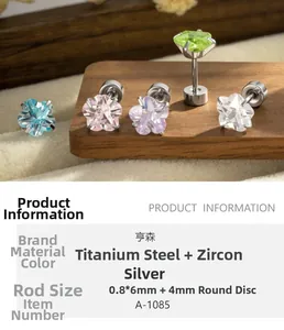 Détails des boucles d'oreilles étoile en acier titane et zircon avec base plate argentée