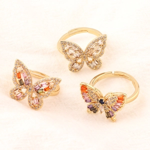Exquisite gold butterfly open rings set with colorful cubic zirconia stones