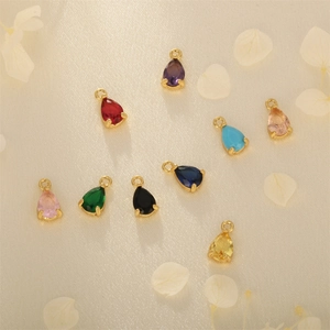 Tiny Teardrop Cubic Zirconia Charm Copper Gold Plated Pear Pendant For DIY Jewelry Making Necklace Earring Craft Accessory