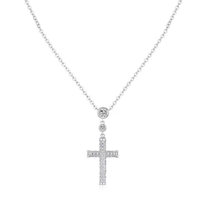 925 Sterling Silver Cross Pendant Necklace Full Pave Zircon Elegant Minimalist Clavicle Chain Jewelry For Women